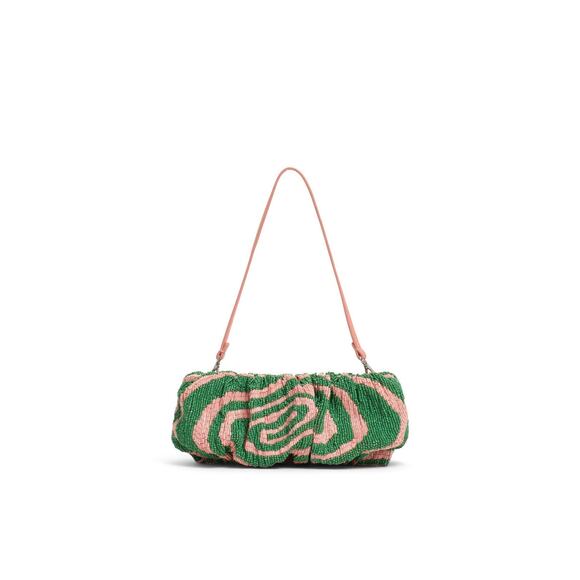 STAUD Handbags - STAUD Pink Green Swirl Psychedelic Beaded Patterned Bean Convertible Bag Purse